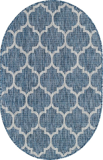 Unique Loom Outdoor Trellis Collection Area Rug (3' 3" x 5' 3" Oval, Navy Blue/ Ivory)