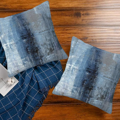 Throw Pillow Cover Case Blue and Grey Abstract Art Pillow Covers 18x18 Inch Set of 2,Soft Decorative Throw Pillow Case for Living Room Bedroom Sofa Couch Cushion Covers