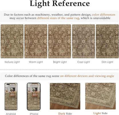 Brown 2x3 Entryway Area Rug Machine Washable Doormat Kitchen Vintage Distressed Non Slip Carpet Indoor Traditional Floral Accent Throw Small Rug for Bathroom Office Bedroom Living Dining Room