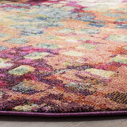 SAFAVIEH Monaco Collection Area Rug - 5' Round, Pink & Multi, Boho Chic Abstract Watercolor Design, Non-Shedding & Easy Care, Ideal for High Traffic Areas in Living Room, Bedroom (MNC225D)