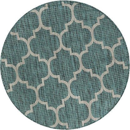 Unique Loom Outdoor Trellis Collection Area Rug (4' 1" Round, Teal/ Gray)