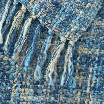 Multi-Color Light Blue Cable Knitted Throw Blanket for Couch,50"X60" Boho Style Textured Blankets for Home Decor,Super Soft Warm Cozy Chunky Knit Blanket with Decorative Tassels for Bed