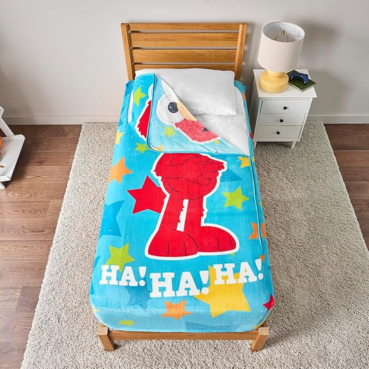 ZippySack Twin Bed Zip-Up Bedding – Super Soft Fleece Fitted Blanket with Side Pocket & Durable Zipper – Easy Bed-Making for Kids (Sesame Street Elmo)
