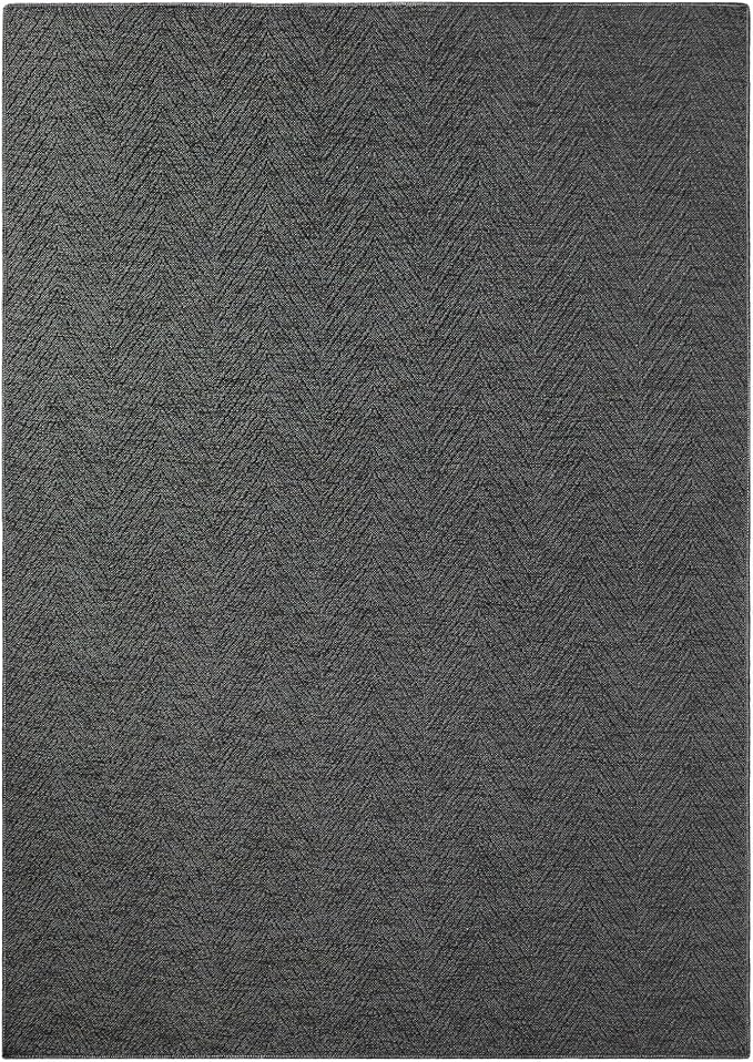 TOWN & COUNTRY BASICS Pax Herringbone Textured Solid Everwash® Washable Area Rug, Low Pile, Non-Slip Backing, Easy Clean Pet & Family Friendly Rug, Dark Grey, 4'11"x7'