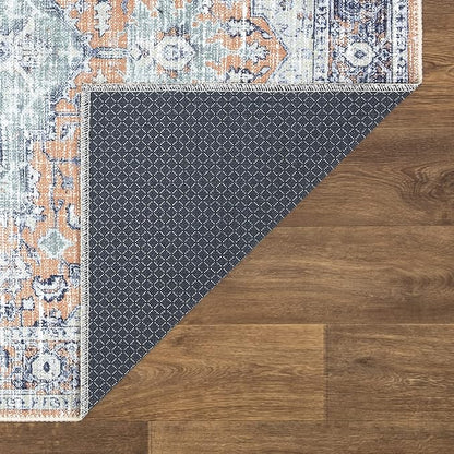 Bloom Rugs Washable Non-Slip 6' x 9' Rug - Peach/Blue Traditional Area Rug for Living Room, Bedroom, Dining Room, and Kitchen - Exact Size: 6' x 9'
