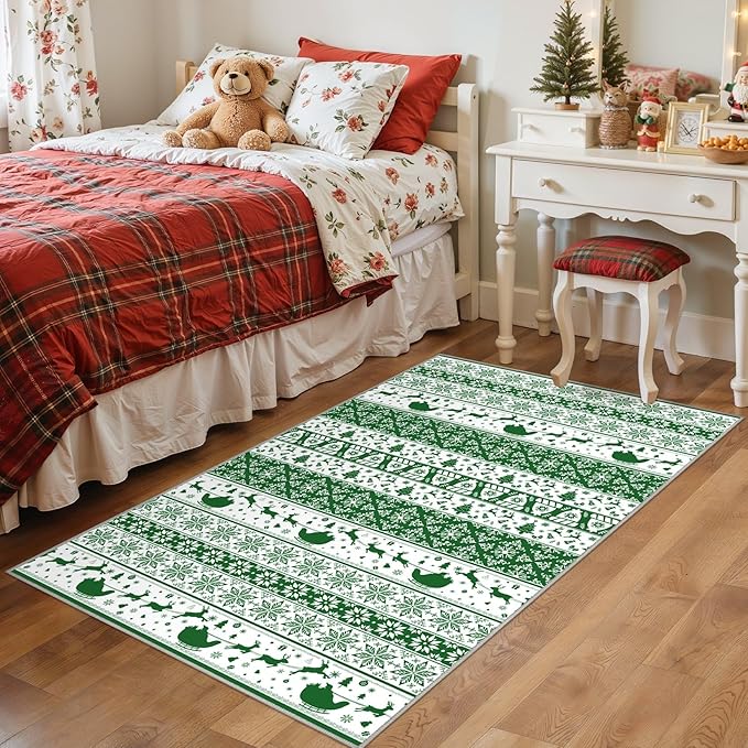 Abstract Living Room Rug 3X5 - Modern Washable Christmas Soft Thin Area Rug for Living Room Bedroom Under Dining Table - Neutral Indoor Floor Rug Carpets for Home Office Playroom Nursery - Green