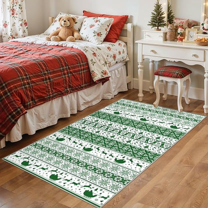 Abstract Living Room Rug 3X5 - Modern Washable Christmas Soft Thin Area Rug for Living Room Bedroom Under Dining Table - Neutral Indoor Floor Rug Carpets for Home Office Playroom Nursery - Green