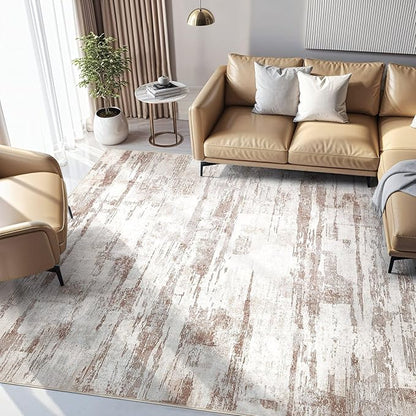 Abstract Living Room Rug 5x7 - Modern Washable Soft Thin Area Rug for Living Room Bedroom Under Dining Table - Neutral Indoor Floor Rug Carpets for Home Office Playroom Nursery - Light Brown