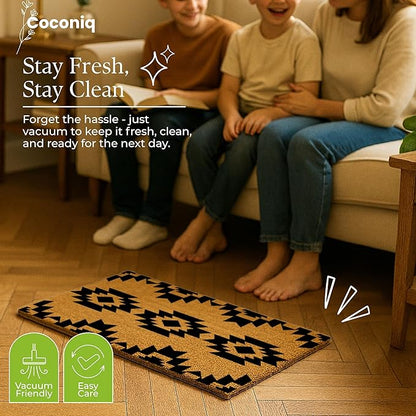 Coir Door Mats 17" X 30", Non-Slip Sturdy, PVC Backed Heavy Duty, Easy to Clean, Ideal for Door Entrance, Patio, Porch, Backyard, Garages, Geometric Boho