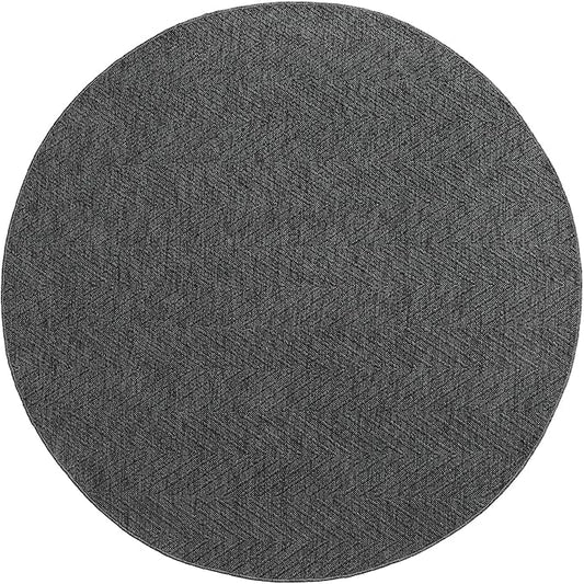 TOWN & COUNTRY BASICS Pax Herringbone Textured Solid Everwash® Washable Area Rug, Low Pile, Non-Slip Backing, Easy Clean Pet & Family Friendly Rug, Dark Grey, 5' Round