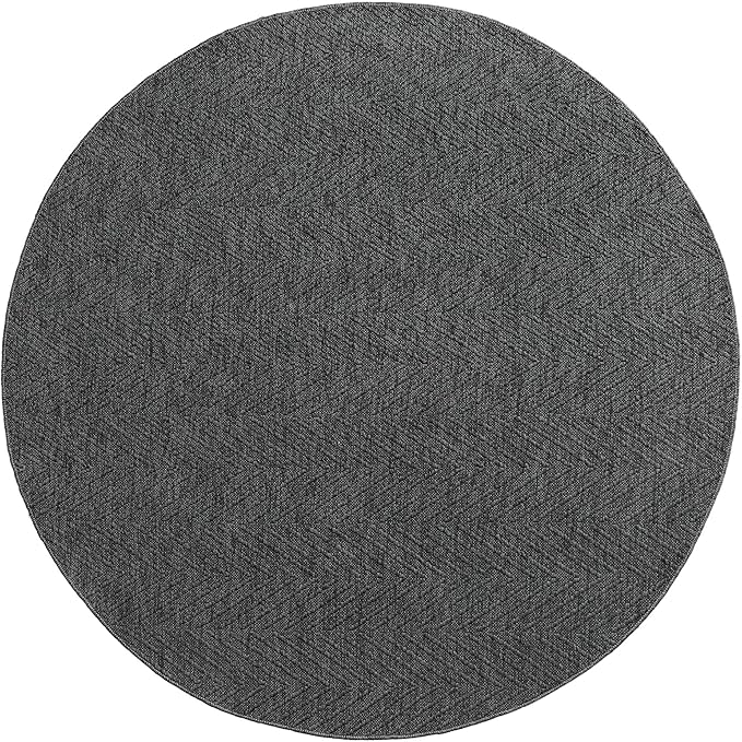 TOWN & COUNTRY BASICS Pax Herringbone Textured Solid Everwash® Washable Area Rug, Low Pile, Non-Slip Backing, Easy Clean Pet & Family Friendly Rug, Dark Grey, 8' Round