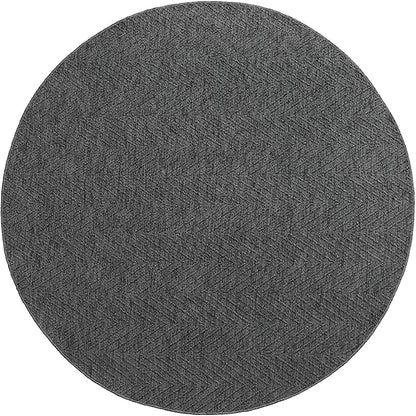 TOWN & COUNTRY BASICS Pax Herringbone Textured Solid Everwash® Washable Area Rug, Low Pile, Non-Slip Backing, Easy Clean Pet & Family Friendly Rug, Dark Grey, 8' Round