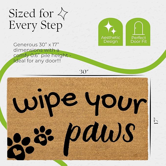 Coir Door Mats 17" X 30", Non-Slip Sturdy, PVC Backed Heavy Duty, Easy to Clean, Ideal for Door Entrance, Patio, Porch, Backyard, Garages, Wipe Your Paws
