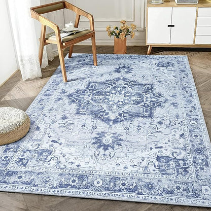 Bloom Rugs Washable Non-Slip 3' x 5' Rug - Gray/Blue Traditional Medallion Area Rug for Living Room, Bedroom, Dining Room, and Kitchen - Exact Size: 3' x 5'