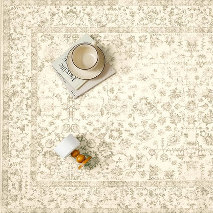 4x6 Brown Area Rug Non Slip Vintage Office Entryway Rug Distressed Machine Washable Kitchen Carpet Traditional Retro Floral Accent Throw Door Mat for Bedroom Bathroom Dining Living Room