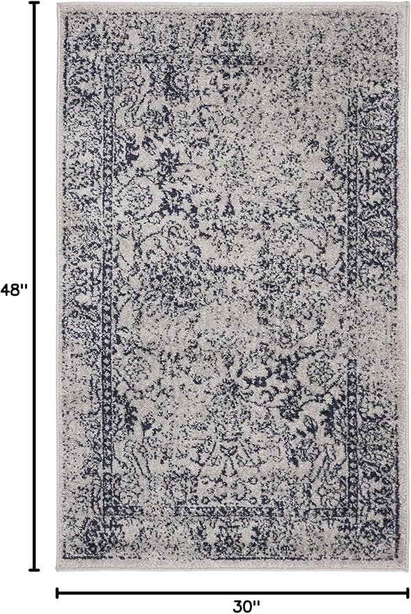 SAFAVIEH Adirondack Collection Accent Rug - 2'6" x 4', Grey & Navy, Distressed Vintage Floral Design, Non-Shedding & Easy to Clean, Ideal for Front Door, Kitchen, Entryway, Foyer (ADR109P)