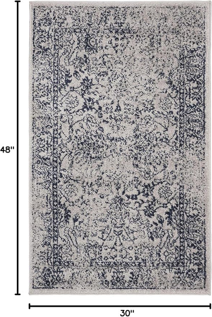 SAFAVIEH Adirondack Collection Accent Rug - 2'6" x 4', Grey & Navy, Distressed Vintage Floral Design, Non-Shedding & Easy to Clean, Ideal for Front Door, Kitchen, Entryway, Foyer (ADR109P)