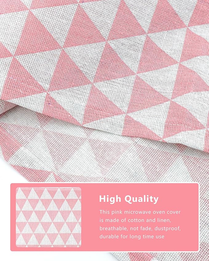 Microwave Oven Cover Dustproof Cotton Machine Protector Decorative Kitchen Appliance Cover with Side Storage Pockets (11.8 x 35.4 Inch, Pink Triangle)
