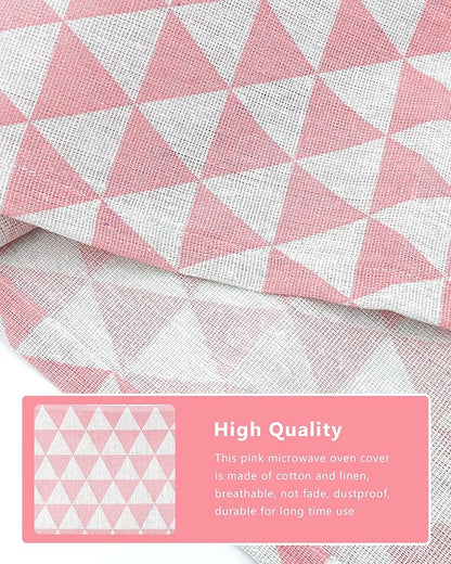 Microwave Oven Cover Dustproof Cotton Machine Protector Decorative Kitchen Appliance Cover with Side Storage Pockets (11.8 x 35.4 Inch, Pink Triangle)