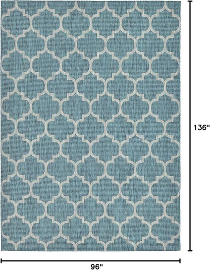 Unique Loom Outdoor Trellis Collection Area Rug (8' x 11' 4" Rectangle, Teal/ Gray)