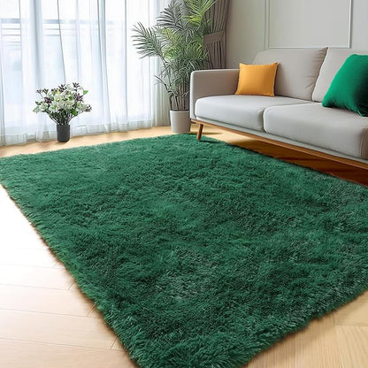 ONASAR Dark Green Area Rugs for Bedroom Living Room, 4x6 Rug, Fluffy Soft Plush Shaggy Bedside Throw Rug, Washable Indoor Floor Carpets for Nursery Kids Girls Boys Teen Dorm Playroom Home Decor