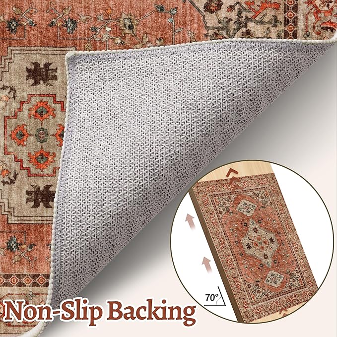 Tangsoo 2x5 Washable Runner Rug for Hallways, Non Slip Vintage Runner Rug, Soft Low Pile Long Rug Runner, Print Distressed Carpet Runners for Kitchen Bedroom Entryway Bathroom Living Room