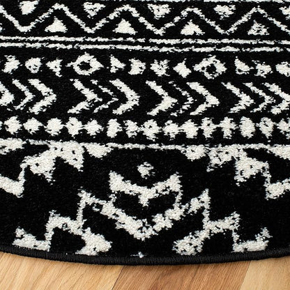 SAFAVIEH Tulum Collection Area Rug - 6'7" Round, Black & Ivory, Moroccan Boho Tribal Design, Non-Shedding & Easy to Clean, Ideal for Living Room, Bedroom, Dining Space (TUL272Z)