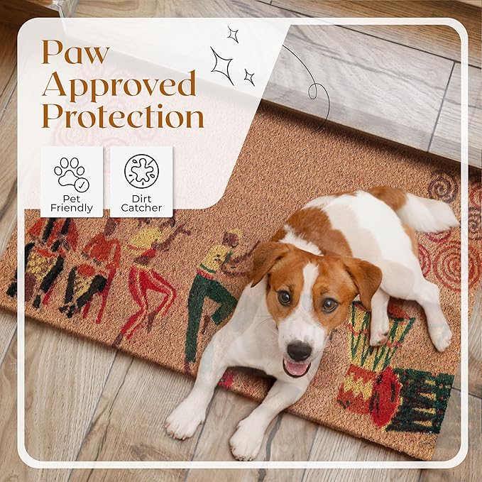 Coir Door Mats 17" X 30", Non-Slip Sturdy, PVC Backed Heavy Duty, Easy to Clean, Ideal for Door Entrance, Patio, Porch, Backyard, Garages, Joy of Music and Dance