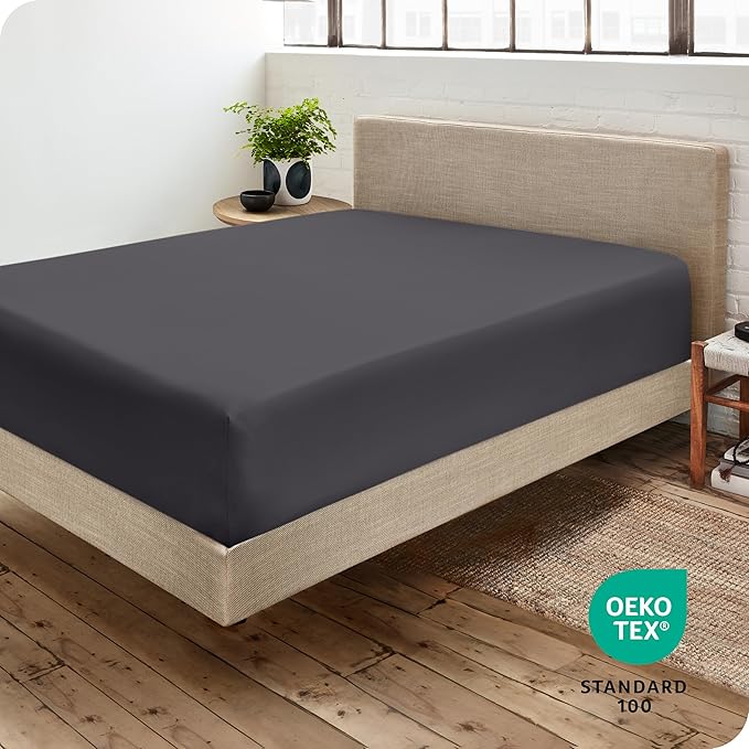 Bare Home Fitted Bottom Sheet Twin XL Size - Premium 1800 Microfiber - Ultra-Soft Hotel Luxury - Deep Pocket - Durable and Long Lasting (Twin XL, Forged Iron Grey)