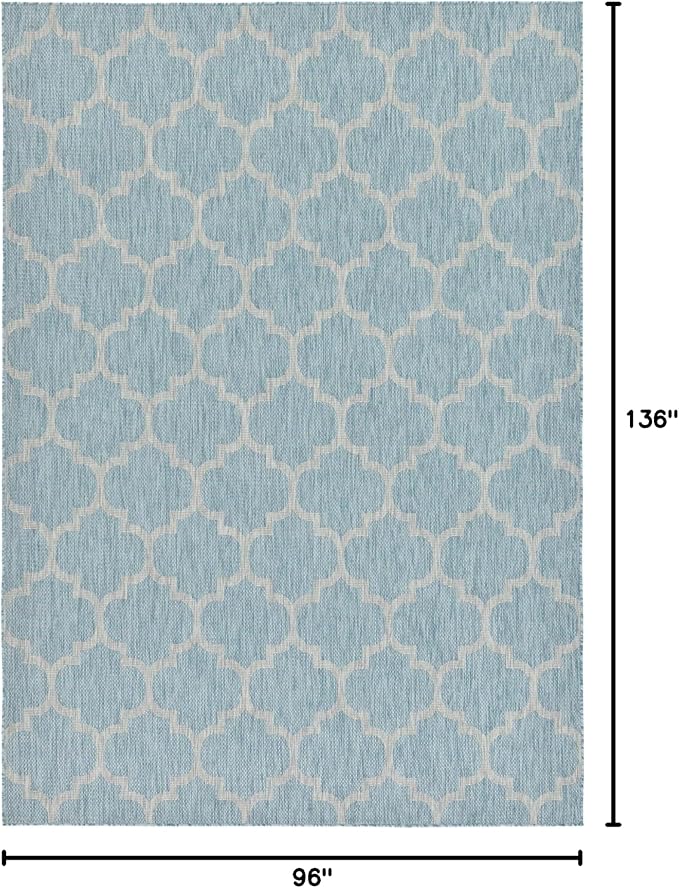 Unique Loom Outdoor Trellis Collection Area Rug (8' x 11' 4" Rectangle, Aquamarine/ Gray)