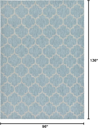 Unique Loom Outdoor Trellis Collection Area Rug (8' x 11' 4" Rectangle, Aquamarine/ Gray)
