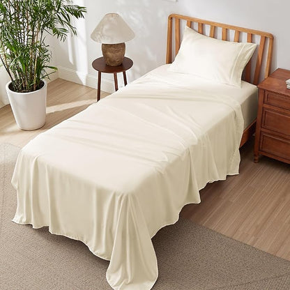 Bedsure Deep Pocket Twin Sheets Set - Fits Mattresses Up to 21 Inches Thick -3 Piece GentleSoft Bed Sheets, Moisture Wicking, Soft & Cooling Bedsheet & Pillowcases, Easy & Secure Fit, Ivory