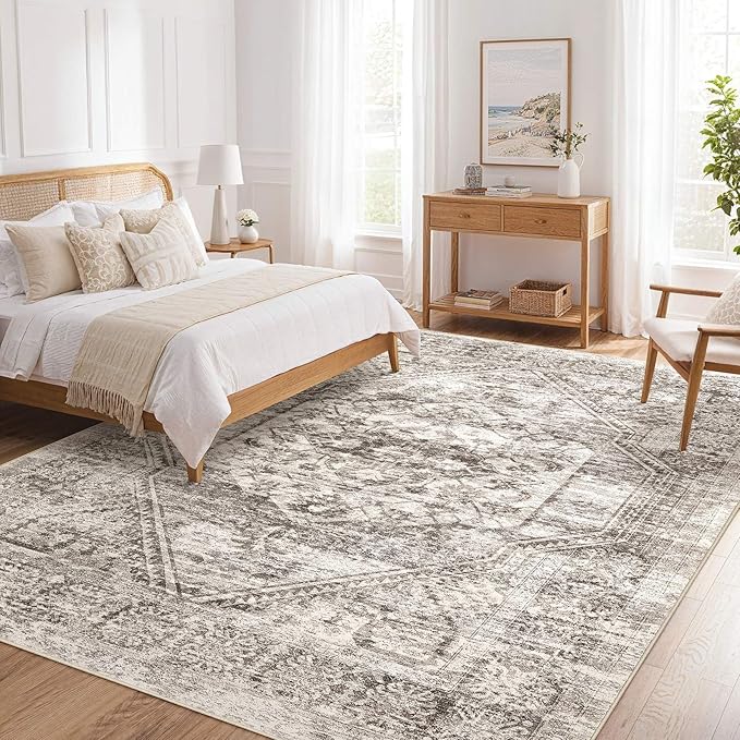 Vintage Living Room Area Rug 9x12 - Large Soft Washable Oriental Traditional Distressed Farmhouse Rugs for Bedroom - Indoor Floor Accent Carpet for Home Office House Decor - Distressed Brown