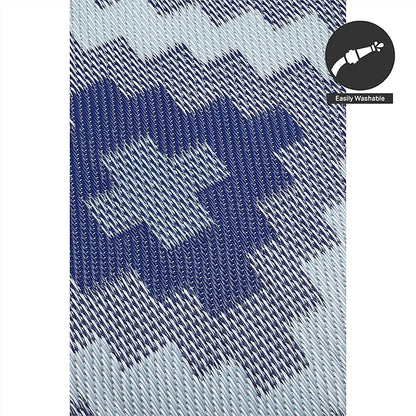 FH Home Outdoor Rug - Waterproof, Fade Resistant, Reversible - Premium Recycled Plastic - Geometric - Patio, Deck, Porch, Balcony, Laundry Room - Aztec Kilim - Blue Multi Crease Free - 4 x 6 ft