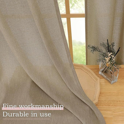 Simplebrand Taupe Faux Linen Textured Curtains 63 Inch Length 2 Panels for Bedroom, Semi Sheer Light Filtering Privacy Farmhouse Curtains, Soft Thick Rod Pocket Window Drapes, 40W x 63L Inch