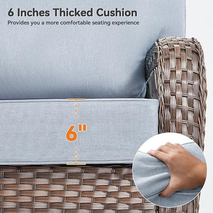 Luxury 6" Outdoor Cushions for Patio Furniture, 24x24x6" Thick Seat Cushion Set of 4, Fade Resistant Couch Chair Replacement Cushions High Density Wicker Chair Cushion w/ Removable Cover Baby Blue