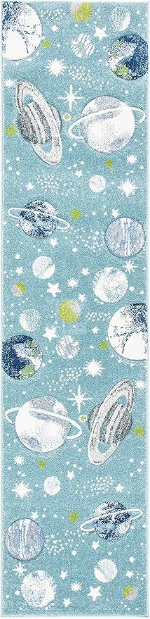 SAFAVIEH Carousel Kids Collection Runner Rug - 2'3" x 6', Teal & Ivory, Non-Shedding & Easy Care, Ideal for High Traffic Areas for Boys & Girls in Playroom, Nursery, Bedroom (CRK103J)