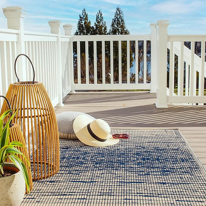 Fab Habitat Outdoor Rug - Waterproof, Fade Resistant, Crease-Free - Premium Recycled Plastic - Distressed Abstract Stripes - Large Patio, Deck, Sunroom, Camping, RV - Brooklyn - Blue - 6 x 9 ft