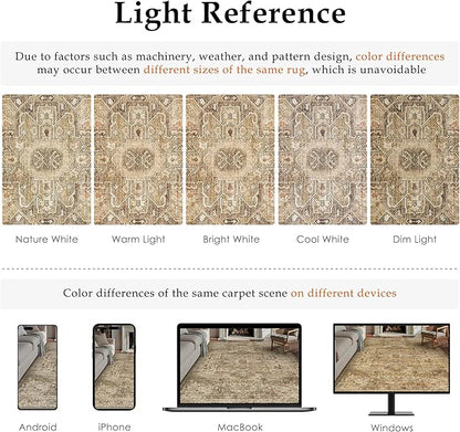 Brown Multi Hallway Runner Rug 3x10 Vintage Washable Distressed Area Carpet Kitchen Indoor Non Slip Long Traditional Medallion Retro Accent Throw Rug for Bedroom Laundry Dining Living Room