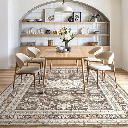 Vintage Living Room Area Rug 5x8 - Large Soft Washable Oriental Traditional Distressed Farmhouse Rugs for Bedroom - Indoor Floor Accent Carpet for Home Office House Decor - Dark Brown