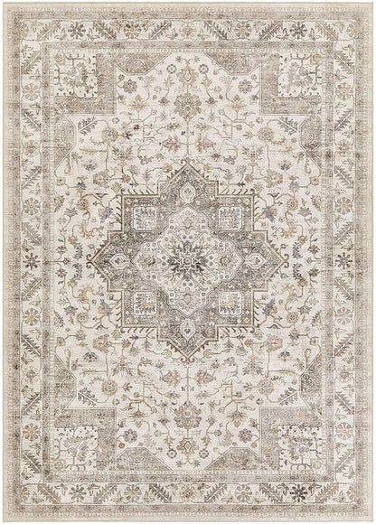 Vintage Living Room Area Rug 10x14 - Large Soft Washable Oriental Traditional Distressed Farmhouse Rugs for Bedroom - Indoor Floor Accent Carpet for Home Office House Decor - Light Brown