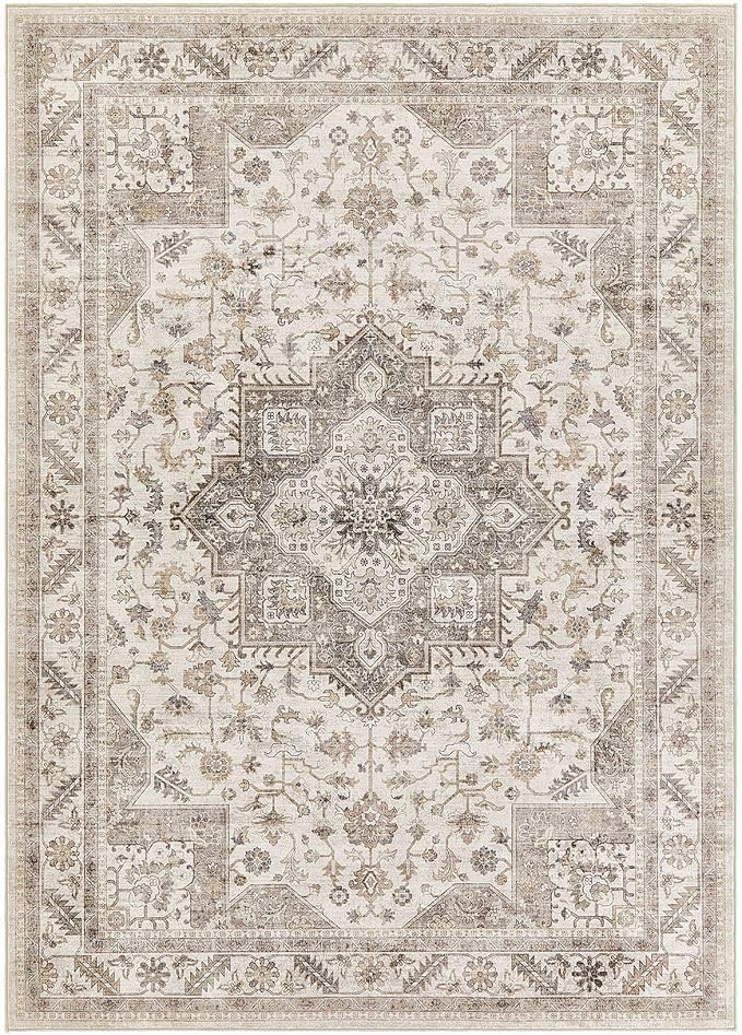Vintage Living Room Area Rug 5x8 - Large Soft Washable Oriental Traditional Distressed Farmhouse Rugs for Bedroom - Indoor Floor Accent Carpet for Home Office House Decor - Light Brown