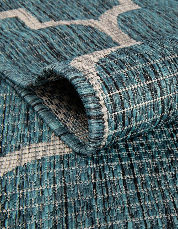 Unique Loom Outdoor Trellis Collection Area Rug (6' 1" Round Teal/Gray)