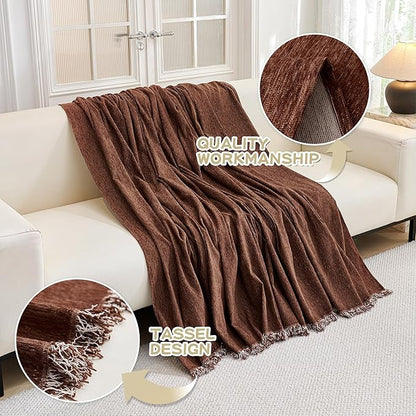 MYSKY HOME Chocolate Couch Cover Non Slip Dog Sectional Sofa Cover for 3 Cushion Couch Sofa Slipcover with Tassels Futon Cover Non Slip Washable Furniture Protector Cover for Pet, Cat, 91"x118"