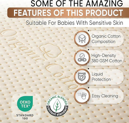 Crib Luxury Organic Cotton Mattress Protector - Skin Friendly, Waterproof, Breathable & Absorbent Crib Mattress Pad - Premium Protector for Baby and Toddler Beds - Fitted for Standard Baby Crib Size