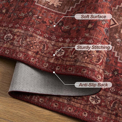 Tangsoo Washable Entryway Rugs 2x3 Vintage Non Slip Small Area Rug, Indoor Front Door Rug, Print Distressed Door Mat Indoor Entrance Soft Low Pile Throw Rug for Entry Kitchen Bedroom Dark Red