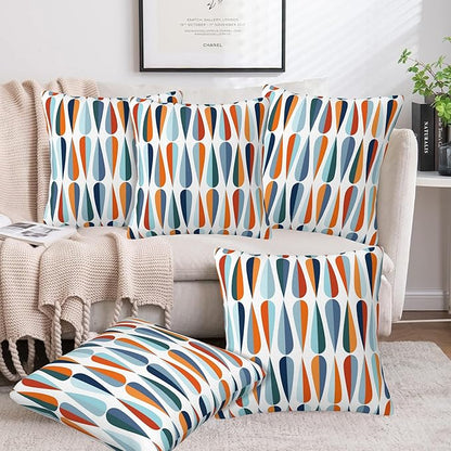 Mid-Century Drop Shapes Throw Pillow Cover Case Modern Retro Style Throw Pillows Set of 2 Super Soft Pillow Covers 16x16 Inches Farmhouse Home Decor for Living Room Bedroom Sofa Couch Cushion Cover
