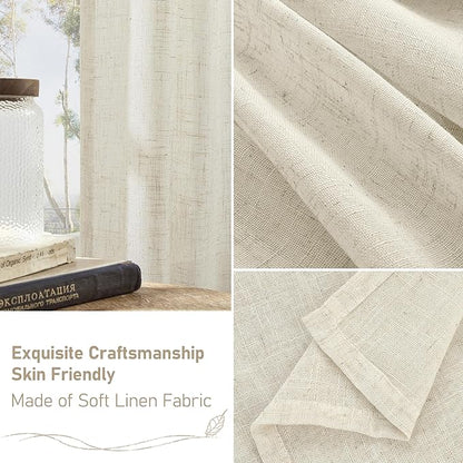 LAMIT Kitchen Semi Sheer Linen Curtains 24 Inch Long, Light Filtering Panels Back Tab and Rod Pocket Neutral Drapes for Cafe/Bathroom/Small Window, Natural, 2 Panels, 34 x 24 Inch