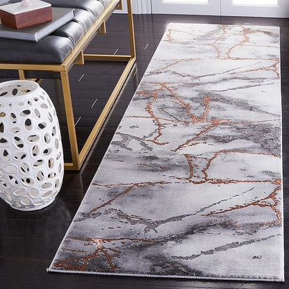 SAFAVIEH Craft Collection Runner Rug - 2'3" x 16', Grey & Orange, Modern Abstract Marble Pattern Design, Non-Shedding & Easy Care, Ideal for High Traffic Areas in Living Room, Bedroom (CFT877P)