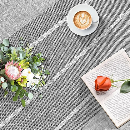 Coffee Table Cloth, Table Cover with Pockets and Tassel, Grey for Living Room Small Rectangle Tablecloths Washer Dryer Fridge Top Dust Cover,Easy Care Machine Washable